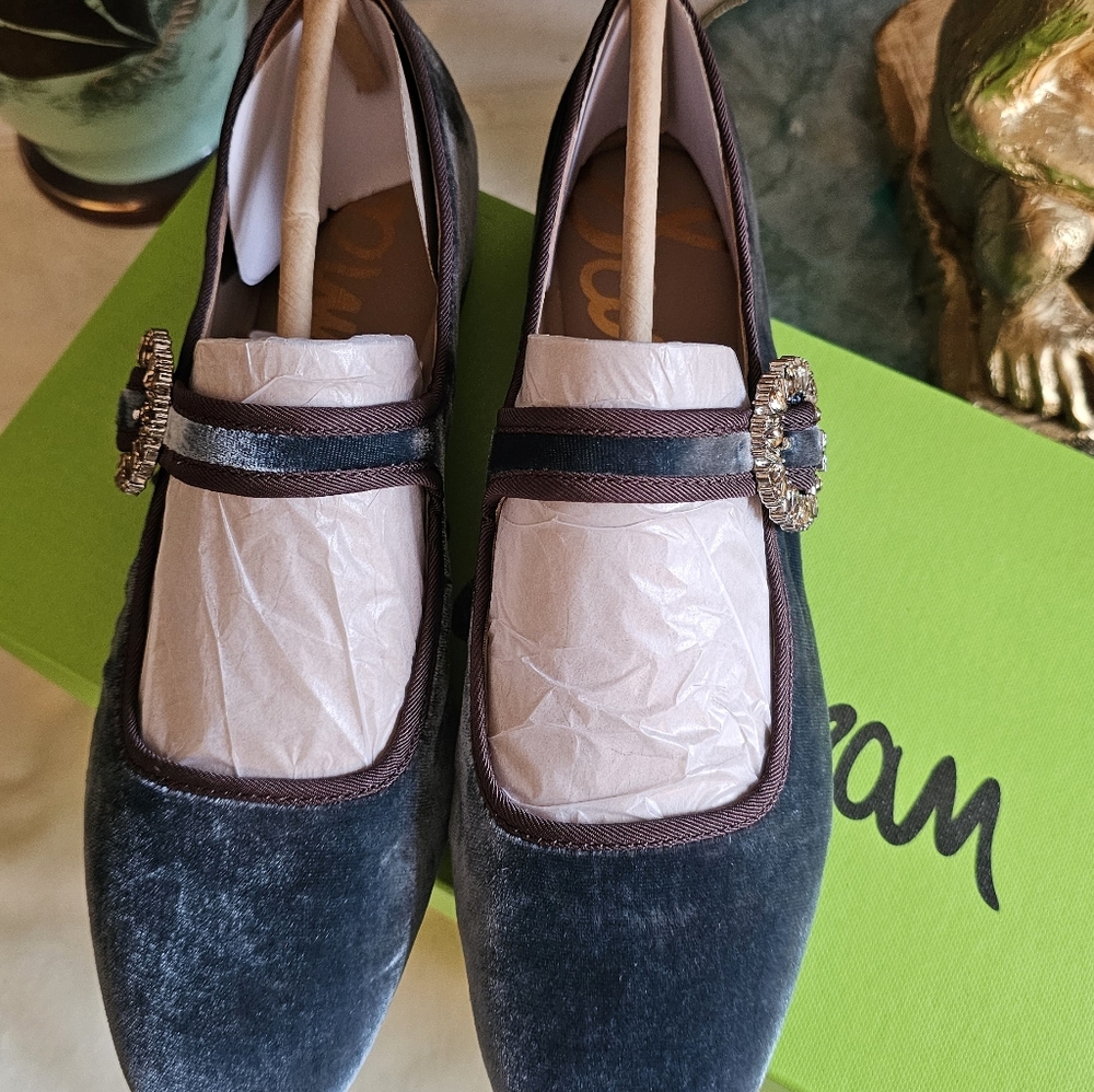 NIB - Sam Edelman Bluestone Velvet Michaela Mary Jane Flat - Size 6 - Picture 10 of 16